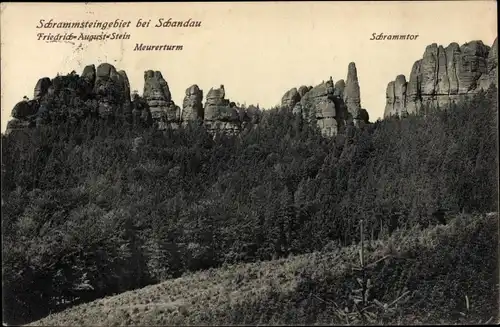 Ak Ostrau Bad Schandau in Sachsen, Schrammsteine, Schrammtor, Meurerturm