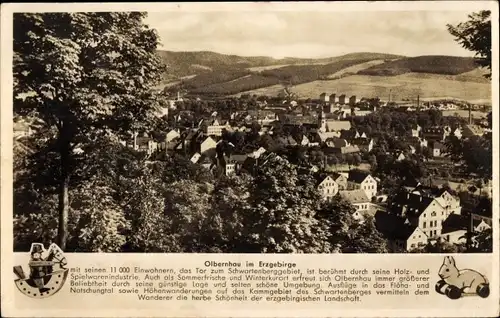 Ak Olbernhau im Erzgebirge Sachsen, Panorama der Stadt, Holzspielzeuge