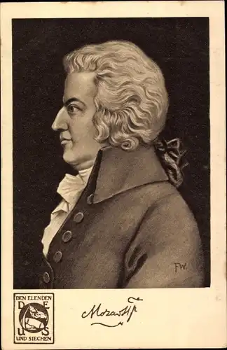 Künstler Ak Komponist Wolfgang Amadeus Mozart, Profilansicht