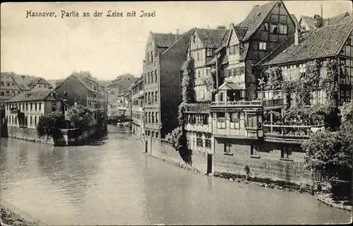 Ak Hannover in Niedersachsen, Partie an der Leine mit Insel