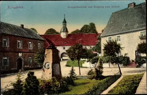 Ak Königsbrück in der Oberlausitz, Kriegerdenkmal, Eingang zum Schloss
