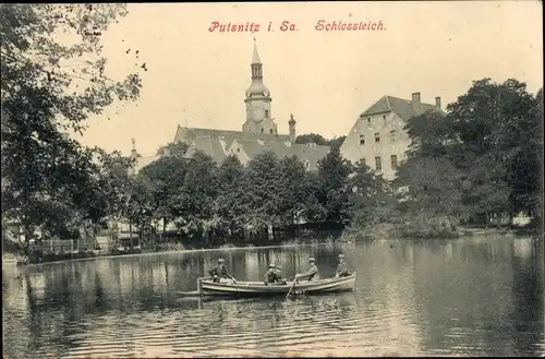 Ak Pulsnitz Sachsen, Schlossteich, Ruderboot