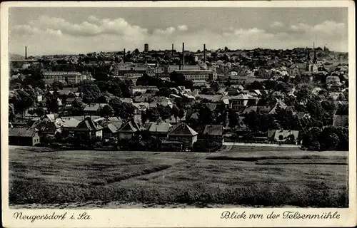 Ak Neugersdorf in Sachsen, Blick von der Felsenmühle auf den Ort