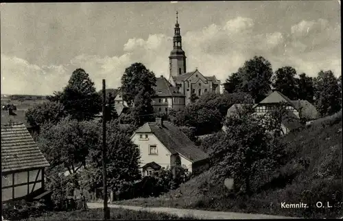 Ak Kemnitz Bernstadt auf dem Eigen Oberlausitz, Ortspartie, Kirche