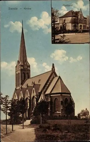 Ak Hamburg Bergedorf Sande, Ansicht der Kirche mit Pastorat