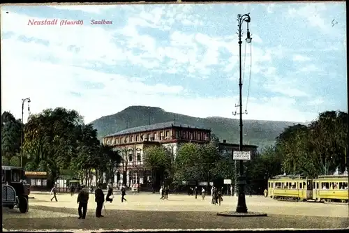 Ak Neustadt an der Haardt Neustadt an der Weinstraße, Saalbau, Straßenbahn