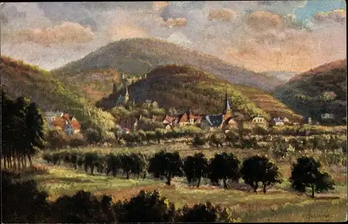 Künstler Ak Jugenheim an der Bergstrasse Hessen, Panorama