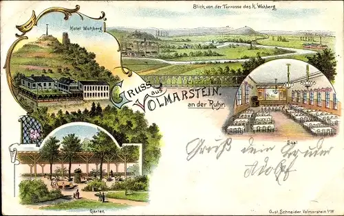 Litho Volmarstein Wetter an der Ruhr, Hotel Wehberg, Saal, Garten