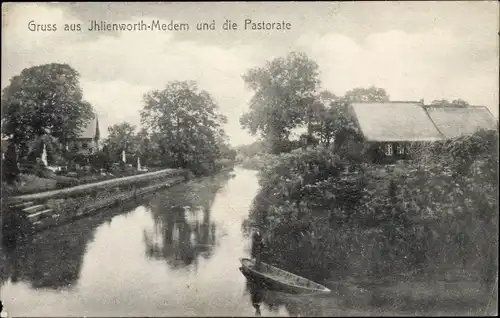 Ak Ihlienworth im Kreis Cuxhaven, Flusspartie und die Pastorate, Medem
