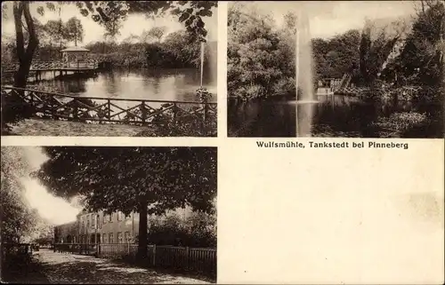 Ak Tankstedt Pinneberg, Blick auf die Wulfsmühle, Fontäne