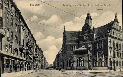 Ak Berlin Neukölln, Anzengruber Straße, Ecke Berliner Straße, Postamt