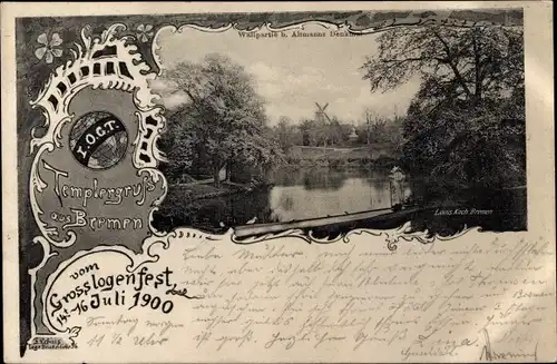 Ak Hansestadt Bremen, Großlogenfest 1900, Templergruß, Wallpartie, Windmühle