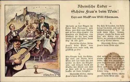 Lied Künstler Ak Volkhofen, Willi Ostermann, Rheinische Lieder, Schöne Frau'n beim Wein