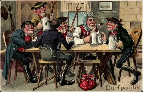 Ak Dorfpolitik, Betrunkene am Tisch, Bier, Biergläser