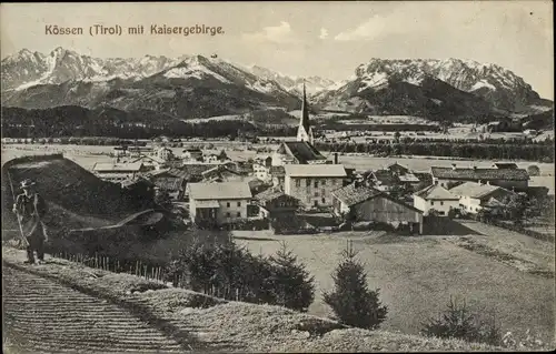 Ak Kössen in Tirol, Gesamtansicht mit Kaisergebirge