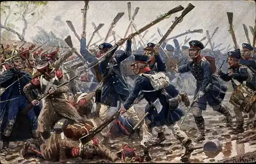 Künstler Ak Knötel, R., Deutsche Hiebe, Preuß. Landwehr, Dennewitz, 06 Sept 1813, Novitas 25/177