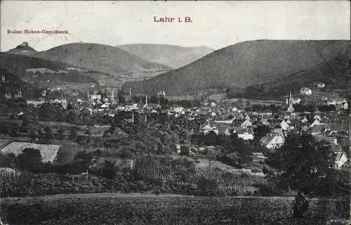Ak Lahr im Schwarzwald Baden, Totalansicht mit Ruine Hohen-Geroldseck
