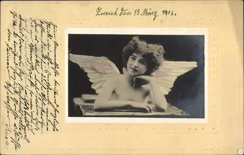 Präge Ak Frau mit Flügeln, Engel, Portrait