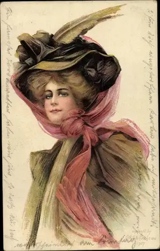 Künstler Ak Boileau, Philip, Dame mit Hut, Schal, Portrait