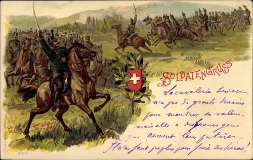 Litho Soldatengruß, Reiter, Kavallerie