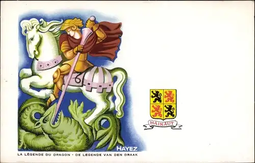 Künstler Ak Hayez, Hainaut Wallonien Hennegau, De Legende van den Draak, Wappen