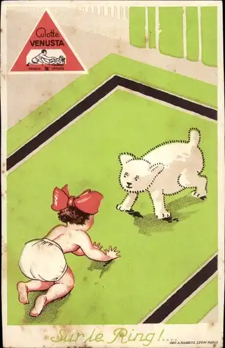 Ak Mädchen spielt mit Hund, Sur le Ring, Werbung Culotte Venusta