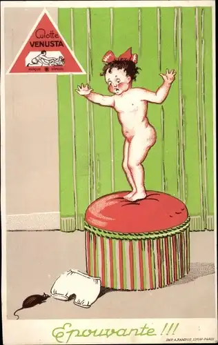 Ak Mädchen von einer Maus erschreckt, Werbung Culotte Venusta