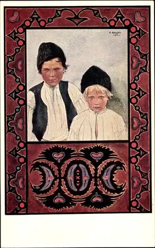 Künstler Ak Rayski, K., Lublin Polen, zwei Jungen in Trachten, Typy Lubelskie