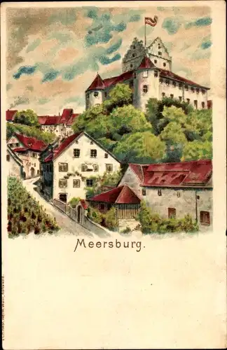 Litho Meersburg am Bodensee, Teilansicht mit Schloss