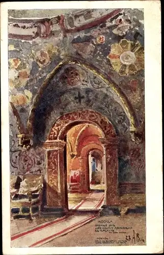 Künstler Ak Moskau Russland, Innenansicht, Wandmalereien