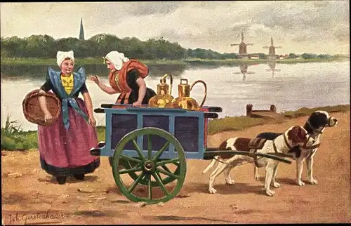 Künstler Ak Gerstenhauer, Johann, Georg, Niederlande, Milchmädchen, Hundekarren