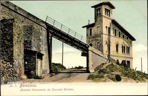 Ak Barcelona Katalonien Spanien, Apeadero Observatorio del Funicular Tibidabo, Standseilbahn