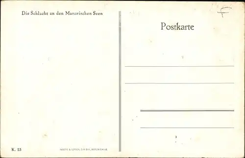 Künstler Ak Die Schlacht an den Masurischen Seen, I. WK, Generalfeldmarschall Paul von Hindenburg