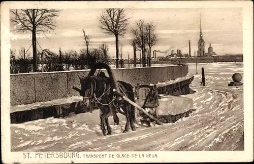 Ak Sankt Petersburg Russland, Transport de glace de la Neva, Schlittengespann