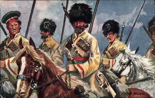 Künstler Ak Russian Cossacks, Allies in Action