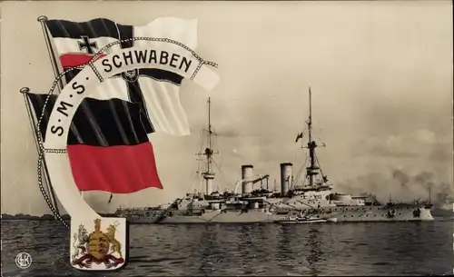 Ak Deutsches Kriegsschiff, SMS Schwaben, Linienschiff, Kaiserliche Marine