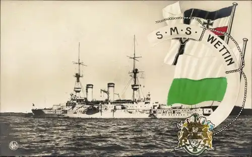 Ak Deutsches Kriegsschiff, SMS Wettin, Linienschiff, Kaiserliche Marine