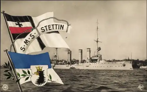 Ak Deutsches Kriegsschiff, SMS Stettin, Kleiner Kreuzer, Kaiserliche Marine