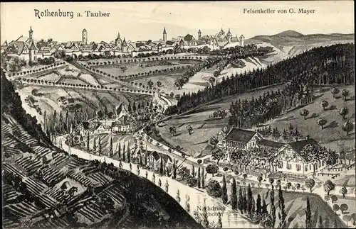 Künstler Ak Rothenburg ob der Tauber Mittelfranken, Panorama, Felsenkeller G. Mayer