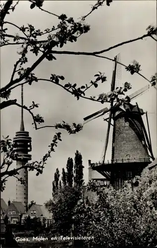 Ak Goes Zeeland Niederlande, Molen en Televisietoren