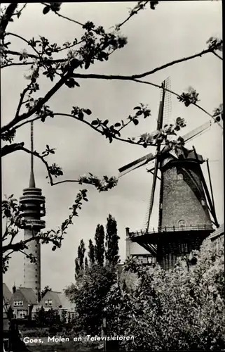 Ak Goes Zeeland Niederlande, Molen en Televisietoren