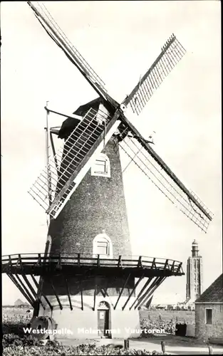 Ak Westkapelle Walcheren Zeeland, Molen met Vuurtoren