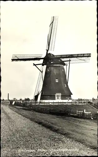 Ak Vrouwenpolder Walcheren Zeeland Niederlande, Woubrugge Molen