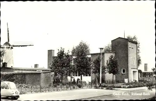 Ak Rilland Reimerswaal Zeeland Niederlande, Geref. Kerk, Windmühle