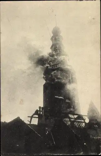 Ak Vlissingen Zeeland Niederlande, Brand van de St Jacobskerk met toren op 5 September 1911