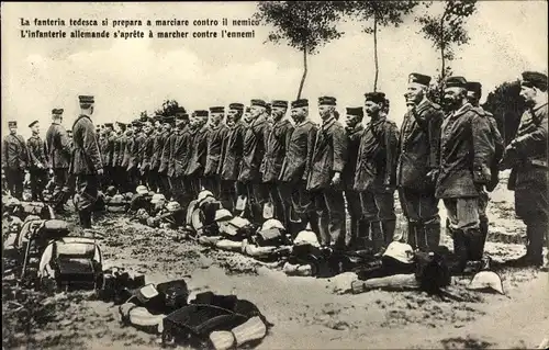 Ak La fanteria tedesca, Deutsche Infanterie, Soldaten bereit zum Marsch gegen den Feind, I. WK