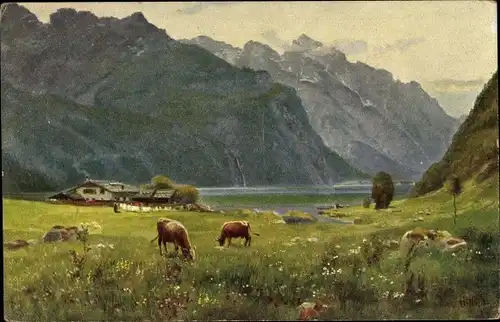 Künstler Ak Hoffmann, H., Königssee und Watzmann von der Salletalp