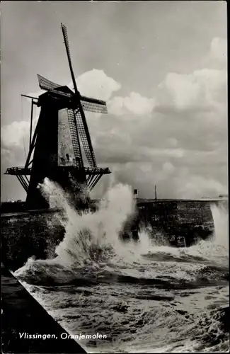 Ak Vlissingen Zeeland Niederlande, Oranje molen bij storm