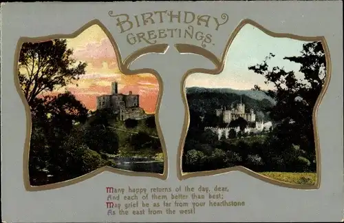 Präge Passepartout Ak Glückwunsch Geburtstag, Landschaft mit Schlössern