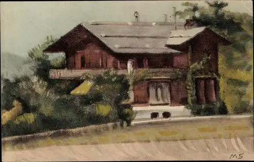 Künstler Ak Blick auf ein Wohnhaus